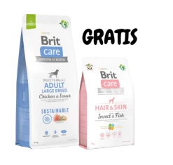 BRIT CARE Dog Sustainable Adult Large Breed Chicken & Insect 12kg + Hair & Skin Insect & Fish 3kg GRATIS!