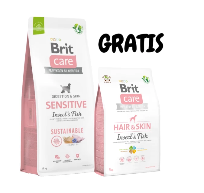 BRIT CARE Sustainable Sensitive Insect & Fish 12kg + Hair & Skin Insect & Fish 3kg GRATIS! 1 BRIT CARE Sustainable Sensitive Insect & Fish 12kg + Hair & Skin Insect & Fish 3kg GRATIS!