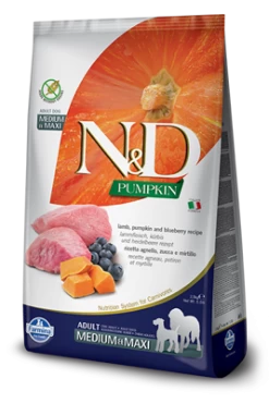 Farmina N&D Pumpkin Grain Free Canine LAMB & BLUEBERRY ADULT MEDIUM & MAXI 2,5kg + GRATIS TRIXIE Hundekotbeutel 4 Rollen