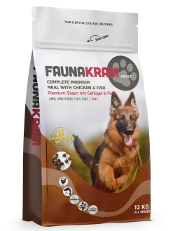 Faunakram Adult Grain Free Chicken And Fish 12 Kg + Überraschung Für Den Hund